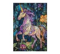 38x26cm/1000pcs Puzzles for Teenagerss Stained Glass Unicorn Jigsaw Puzzle Toy Wall Decor Difficult Challenge Stress Reduction Gifts 38x26cm/1000pcs
