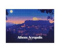 38x26cm/1000pcs Teenagers Pieces Jigsaw Puzzle Athens Acropolis Greece Nightscape Illustration Jigsaws for Adults Toy Wall Decor Improve Memory Challenging To Complete 38x26cm/1000pcs