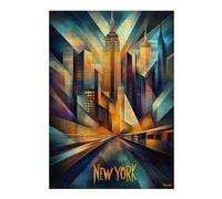 38x26cm/1000pcs Teenagers Pieces Jigsaw Puzzle New York Dynamic Cubism - Modern Geometric Skyline Puzzle for Adults Toy Wall Decor Perfect Decoration Challenging To Complete 38x26cm/1000pcs