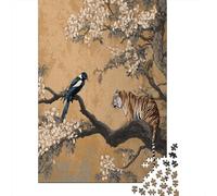 38x26cm/1000pcsBeautiful Magpie Looking Down at Tiger on A Branch Puzzle DIY-Puzzle Für Erwachsene