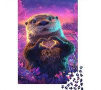 38x26cm/1000pcsCute Little Otter Puzzle Heart Shape DIY-Puzzle Für Erwachsene
