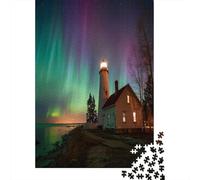 38x26cm/1000pcsLighthouse at Night Shining with Northern Lights Puzzle DIY-Puzzle Für Erwachsene