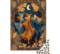 38x26cm/1000pcsPuzzles, Puzzles Für Erwachsene Und Teenager A Woman Wearing A Pointed Hat Dances Gracefully Under The Crescent Moon.