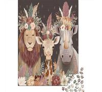 38x26cm/1000pcsPuzzles, Puzzles Für Erwachsene Und Teenager Bohemian Style with Lion, Giraffe And Rhino Decorated with Flower Crowns