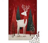 38x26cm/1000pcsPuzzles, Puzzles Für Erwachsene Und Teenager Reindeer with Red Scarf, Christmas Tree