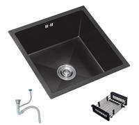 Single Bowl Black Stainless Steel Sink With Siphon Undercounter Kitchen Sink Built-in Dish Sink RV Mini Single Bowl Sink Small Square Sink (Color : Black, Size : 38 * 30cm)