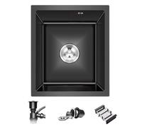 38x30cm Stainless Steel Narrow Single Bowl Kitchen Sink - Small Space Drop-in Basin for RV Bar Bathroom Household Use with Drain Basket Above-Counter Installation (Black, 35X25X22cm)