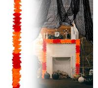 39.3 inch Day of the Dead Garland, Artificial Marigold Flower Strand for Halloween, Wedding & Festival Decor, Orange & Yellow Bloom Garlands for Home & Party (Orange with Red)