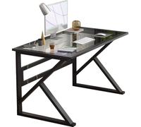 39.4/47.7 Inch Wide Office Desk - K-Leg Carbon Steel Study Table, Spacious Workstation For Apartments & Bedrooms(Black clear,100 * 60 * 74cm)