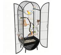 39.4-inch Large Metal Bird Cage - Freestanding Luxury Parrot Cages With Double Doors And Complete Accessories - Suitable For Lovebirds, Cockatiels, And African Greys Black