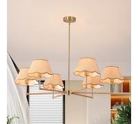 39" Adjustable Boho Rattan Chandelier - 6-Light Rustic Industrial Farmhouse Coastal Pendant Light Fixture for Kitchen Island, Dining & Living Room, Natural Wood Accents, UL Listed, E12 Base