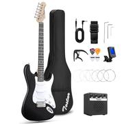 39" Beginner Electric Guitar Kit with Amp & HSS Pickups | Complete Starter Set for Newcomers w/Essentials | Gig Bag, Extra Strings, Digital Tuner, Capo, Strap | Home Practice (Satin Black)