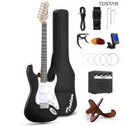 39" Beginner Electric Guitar Kit with Amp & HSS Pickups | Complete Starter Set for Newcomers w/Essentials | Gig Bag, Extra Strings, Digital Tuner, Capo, Strap | Home Practice (Satin Black)