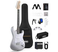 39" Beginner Electric Guitar Kit with Amp & HSS Pickups | Complete Starter Set for Newcomers w/Essentials | Gig Bag, Extra Strings, Digital Tuner, Capo, Strap | Home Practice (Sliver)
