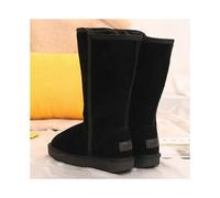 (39, Black) Winter Classic Ladies Snow Boots Waterproof Warm Genuine Leather Fur Plus Velvet Knee High shoes