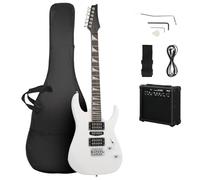 39"Electric Guitar Beginner Kit with 20W Amp, HSH Pickups Electric Guitar Kit W/Accessories Strap, Cable, Pick, Tremolo Bar, Gig Bag for Kids Adults, Perfect Beginner Electric Guitar Set (White)