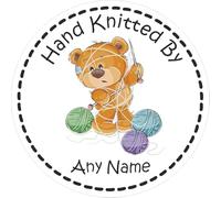 39 Hand Knitted Personalised with Any Name Stickers Teddy Bear Tangled Knitting, Craft, Gift Tags.