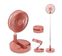 39 inch Cordless Folding Fan,7200mAh Desk and Table Fan, USB Powered Pedestal Silent for Bedroom/Office,Telescopic Foldable for Outdoor, Courtyard, Beach,Travel, Room,4 Speed Settings (Red bean color)