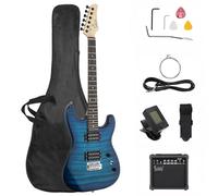 39 inches Electric Guitar Kit, Beginner Acoustic Guitar Starter Package Student Guitar with 20W Amp, Gig Bag, Strap, Picks and Extra Strings, Electronic Tuner (Blue)