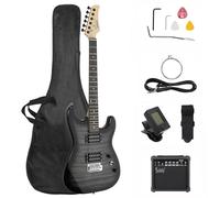 39 inches Electric Guitar Kit, Beginner Acoustic Guitar Starter Package Student Guitar with 20W Amp, Gig Bag, Strap, Picks and Extra Strings, Electronic Tuner (Black)