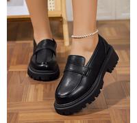 (39) Modern Low Black Top Loafers For Women With Thick Sole And Durable Pu Leather Daily For Use