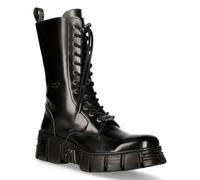 New Rock Unisex Boots Leather Mid-Calf Tower Biker Boots- M-WALL027N-C2 - Black - Size EU 39