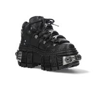 New Rock Unisex Leather Platform Ankle Boots-WALL106-S10 - Black - Size EU 39