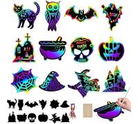 39 PCS Halloween Scratch Art for Kids, Scratch Paper Crafts Kit, Pumpkins Magic Rainbow Scratch Art for Kids, DIY Crafts Halloween Decoration