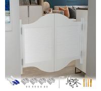 39" White Arched Top Saloon Cafe DoorLouvered Double HalfWaist Wooden Interior Door for Bar Kitchen & Home DecorStylish Entryway Solution W95xH100cm