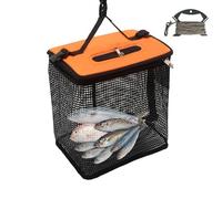 39 x 24 x 39 cm Floating Fish Basket - Foldable Fish Basket with 5 m Double Hook Rope, Fish Basket for Caught Fish, Portable and Foldable Mesh Fishing Net, Bait Storage Cage with Zip