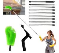 390 cm Gutter Cleaner Gutter Brush and Cleaning Spoon Shovel 2 in 1, Gutter Cleaning Brush with Stainless Steel Telescopic Rod for Leaves Windows Downpipe Roofs