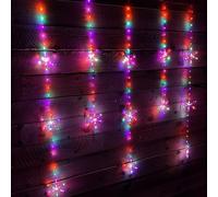 390 LED 1.3m x 1.2m Premier Christmas Snowflake Curtain Lights in Static Rainbow & Twinkling Orange