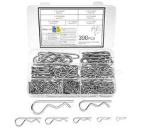 390 Pcs Split Pins Assorted, Split Cotter Pins Assorted, R Clips Assortment Kit, Stainless Steel R Shaped Spring Cotter Clip Pin Fasteners for Hitch Pin Trucks Tractors Lawn Mowers Cars Campers