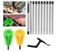 390cm Gutter Cleaner Gutter Brush and Cleaning Spoon Scoop 2 in 1, Gutter Cleaning Brush, Gutter Cleaning Brush with Telescopic Pole for Leaves and Windows (Yellow+Green)