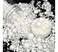 390g Edible White Pearl Sprinkles for Cake Decorating, Mix Size, Edible Sugar Ball Candy Pearls, Cake Topper, Cupcake, Cookies, Birthday Wedding Party,Cake Decoration