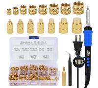 390PCS Soldering Iron Heat Set Insert Tool,90W Digital Soldering Iron with 380 PCS Threaded Inserts Nut,6PCS Heat Set Insert Tips,2PCS Soldering Tip Connecting Rods and 1PCS Tweezers