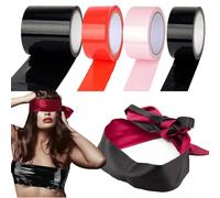 396ft Bondage Tape Electrostatic Sex Tape, 98ft*4Rolls Bondage Restraints Tape with Ribbon Blindfold for Adult BDSM Games, PVC Tapes for Couples Play (Width: 3.94" x 1Roll + 1.97" x 3Rolls)