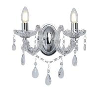2 Light Bulbs Crystal Glass Chrome Wall Fitting Bracket Light Clear Crystal Drop