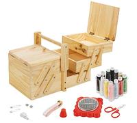 39pc Sewing Kit Wooden Sewing Box Set Shabby Chic Design Home Needle Thread Tape