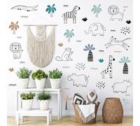 39PCS Black Color Line Animal Wall Stickers,Land Lion Elephant Animal Art Wall-Decals for Teen Girls Boy Kids Nursery Bedroom DIY Kindergarten Classroom Bathroom Room Living Room Nursery