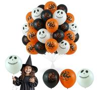 39PCs Fangtastic Halloween Balloons 25cm/9.8inches - Bone Chilling Skeleton Balloons, White Black & Orange Halloween Pattern Balloon for Home Party Decorations