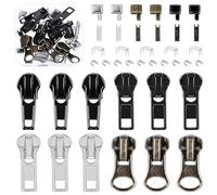 39PCS Metal Zip Repair Kit, Universal Zipper Pull Replacement Set Includes 3 Colors Black/Silver/Copper Zips Fix Slider Kit with Top and Bottom Stoppers for Coats Jacket,Luggage,Backpacks