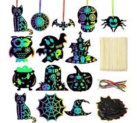 39PCS Scratch Paper Crafts Kit - Pumpkins Magic Rainbow Scratch Art for Kids DIY Ornaments Halloween Party Favor Supplies