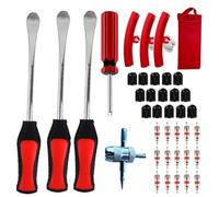 39Pcs Tyre Lever Tool Set, 3Pcs 30CM Tyre Lever Spoons with 3Pcs Rim Protectors, 15Pcs Valve Caps and Cores, 1Pcs Wrench with 4 Way Valve Tool - for Repairing Changing Motor Bike Car Tire