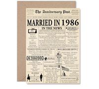 39th Anniversary Card for Men Women - Newspaper Married in 1986 - Happy 39 Year Wedding Anniversary Card for Wife Companion Partner Husband, A5 Anniversaries Greeting Cards