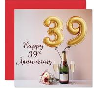 39th Anniversary Card for Women Men - Balloons & Bottle of Bubbly - Happy 39 Year Anniversary Card for Partner Wife Husband Companion, 145mm Wedding Anniversaries Greeting Cards