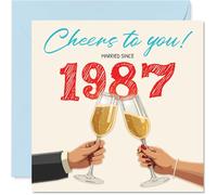 38th Anniversary Card for Women Men - Cheers! Married Since 1987 - Happy 38 Year Anniversary Card for Companion Boyfriend Wife Partner, 145mm Wedding Anniversaries Greeting Cards