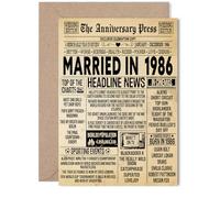 39th Anniversary Card for Women Men - Vintage Newspaper Married in 1986 - Happy 39 Year Wedding Anniversary Card for Companion Wife Partner Husband, 5x7 Inch Anniversaries Greeting Cards