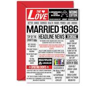 39th Anniversary Cards for Men Women - Married 1986 Newspaper - Happy 39 Wedding Anniversary Card for Husband Wife Aunt Uncle Vintage Retro 1986, A5 Greeting Cards