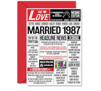 38th Anniversary Cards for Men Women - Married 1987 Newspaper - Happy 38 Wedding Anniversary Card for Husband Wife Aunt Uncle Vintage Retro 1987, A5 Greeting Cards